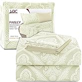 Ultra Soft Wrinkle-Free Microfiber Paisley Twin XL Sheet Set, Breathable Boho Bed Sheet Set – 16" Deep Pocket Fitted Sheet, Flat Sheet & 2 Pillowcases, Juegos de Sábanas, OEKO-TEX - Ivory