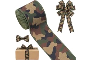 NUVCELKA Camo Wired Burlap Ribbon 2.5 Inch x 10 Yards Forest Camouflage Ribbon for Wreath Bows Hair Accessories Veterans Day 