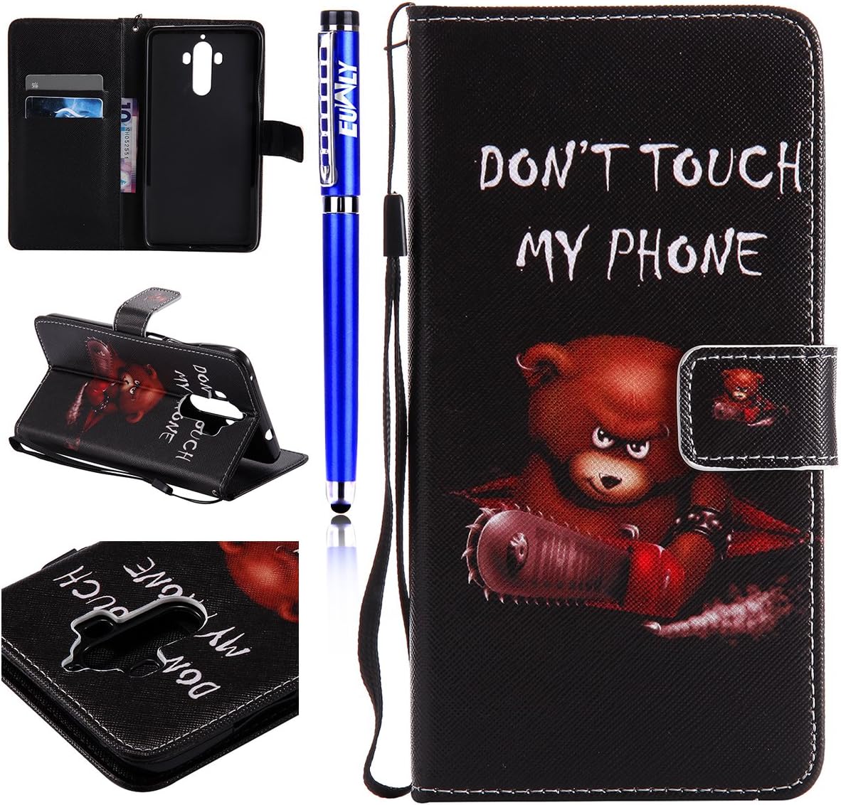 FESELE Huawei Mate 9 Case Huawei Mate 9 Wallet Cover Case Stylish Yet Simple Painted Pattern PU Leather Protective sleeve Stand Feature with Lanyard Book Style Magnetic Closure PU Leather Wallet Elegant Classic Flip Folio Cover Case Card Slot and Banknotes Pocket for [Huawei Mate 9] + 1 x Blue Stylus Pen- Colored Painting#7