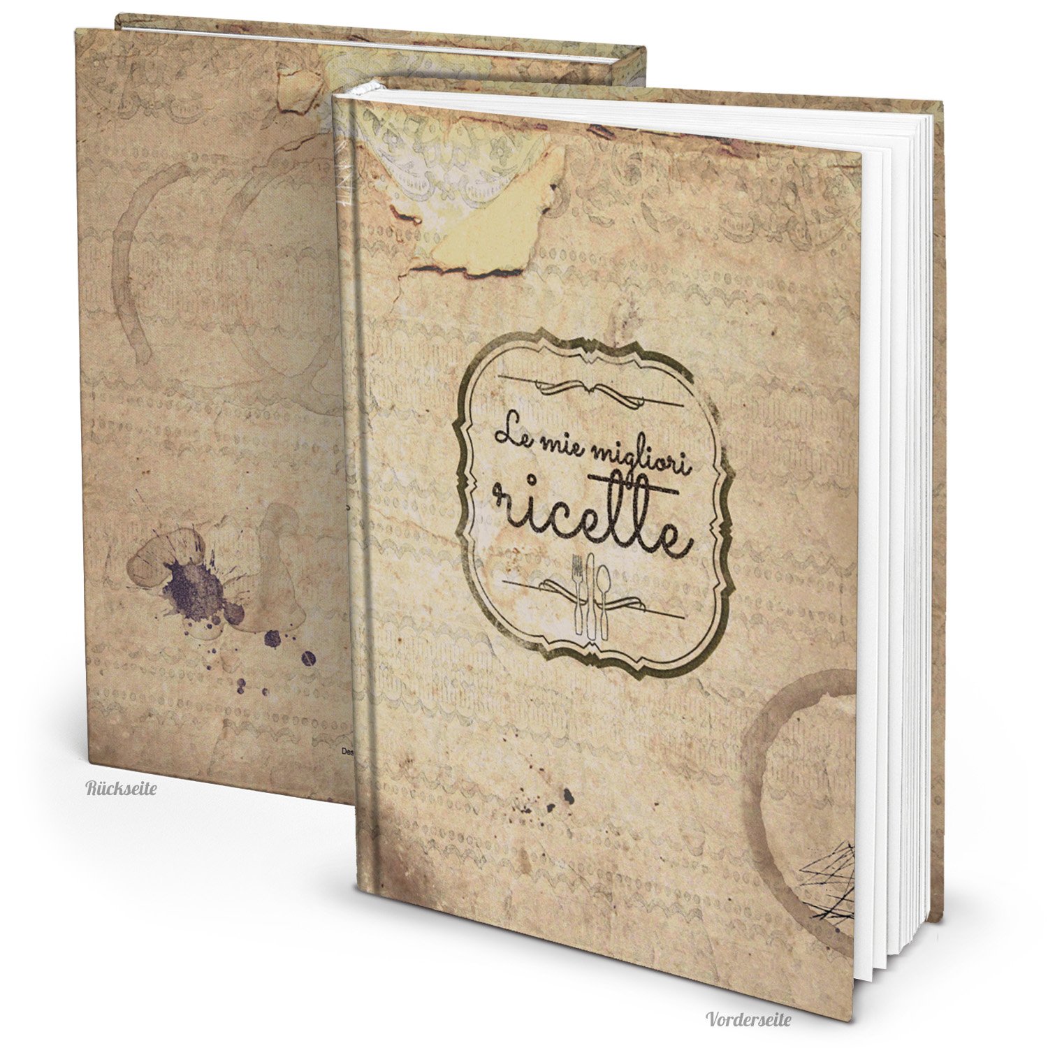 'XXL livre de recettes italien "Le MIE migliori Ricette Vintage DIN A4 164 pages avec table des matières écrire et décorer soi-même.
