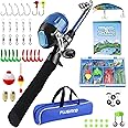 PLUSINNO Kids Fishing Pole with Spincast Reel Telescopic Fishing Rod Combo Full Kits for Boys, Girls, and Adults