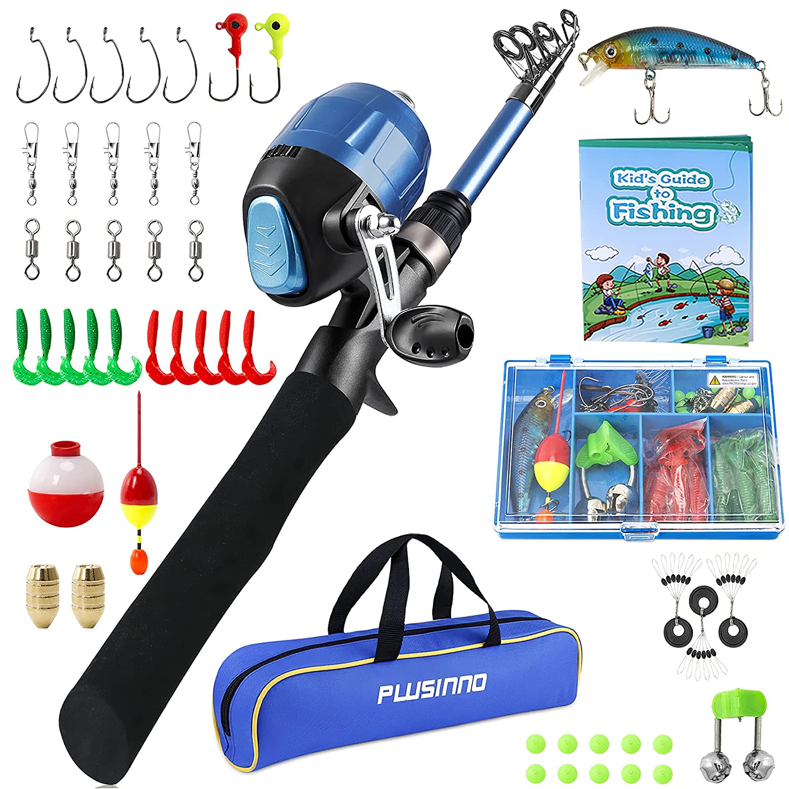 Photo 1 of PLUSINNO Kids Fishing Pole with Travel Bag, Telescopic Fishing Rod and Reel Combos with Spincast Fishing Reel Full Kits for Kids,Boys,Youth Fishing (Black Handle with Spincast Reel, 150CM 59IN)