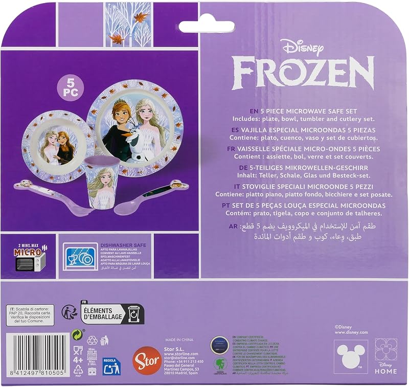 SET MICRO 5 PCS (PLATO, CUENCO, VASO Y CUBIERTOS) EN CAJA FROZEN AUTUM LEAVES