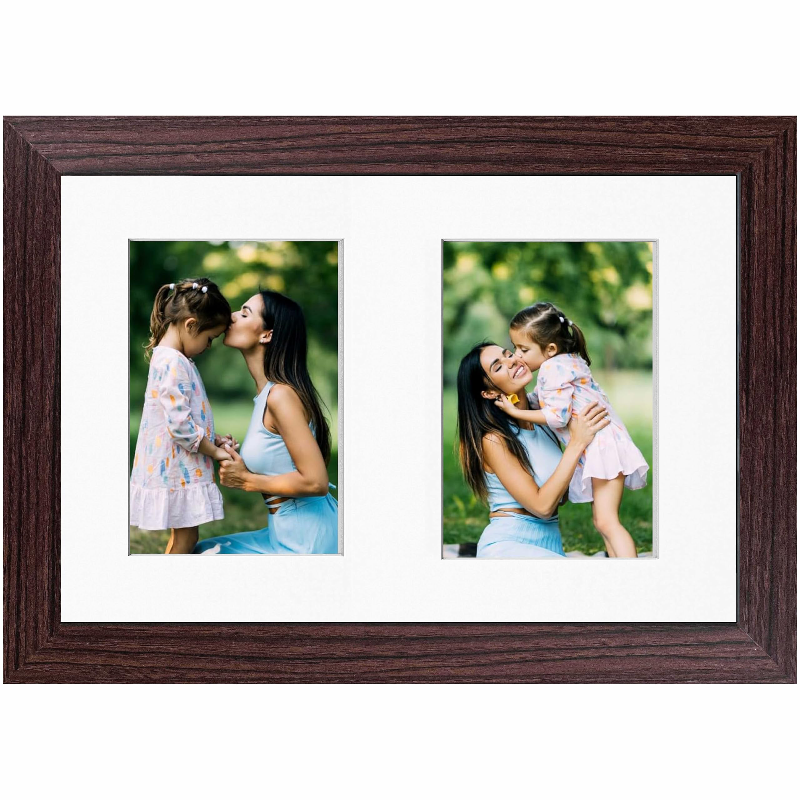 A4 Brown Picture Frame with Mount for Two Photos – Dual Aperture Collage Frame for Photo Prints, Art, Posters, or Certificates – Wall or Tabletop Display