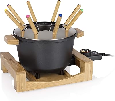 Princess Fondue Set Pure Black Bamboo 1.5 L 800 W 8 forks