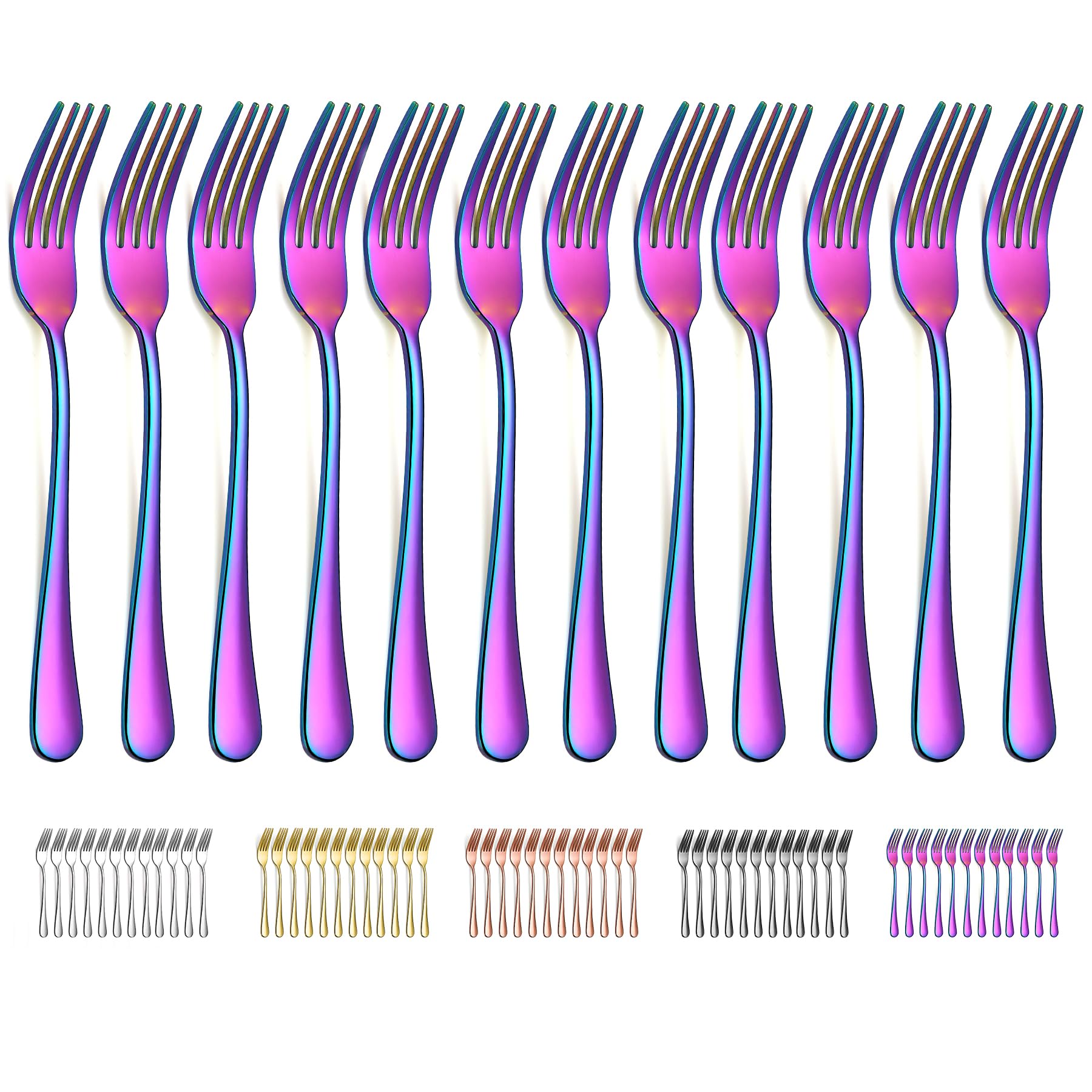 Evanda Rainbow Dinner Fork 12 Pieces 20.5cm, Rainbow Titanium Plating Stainless Steel Table Forks, Mirror Polish and Smooth Edge Easy To Clean, Dishwasher Safe — image 1