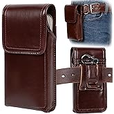 Ariscobull - Leather Phone Holster - Genuine Full-Grain Buffalo Leather Cell Phone Holsters - for iPhone 16, 15, 14, 13pro, Galaxy S24, S23, S22-7.3" X 3.8" (Coffe, Large)