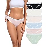 ANLIQI Women's Cotton Underwear Lace Trim Bikini Panties for Women Moisture Wicking Underwear Ladies Hipster Panty Multipack