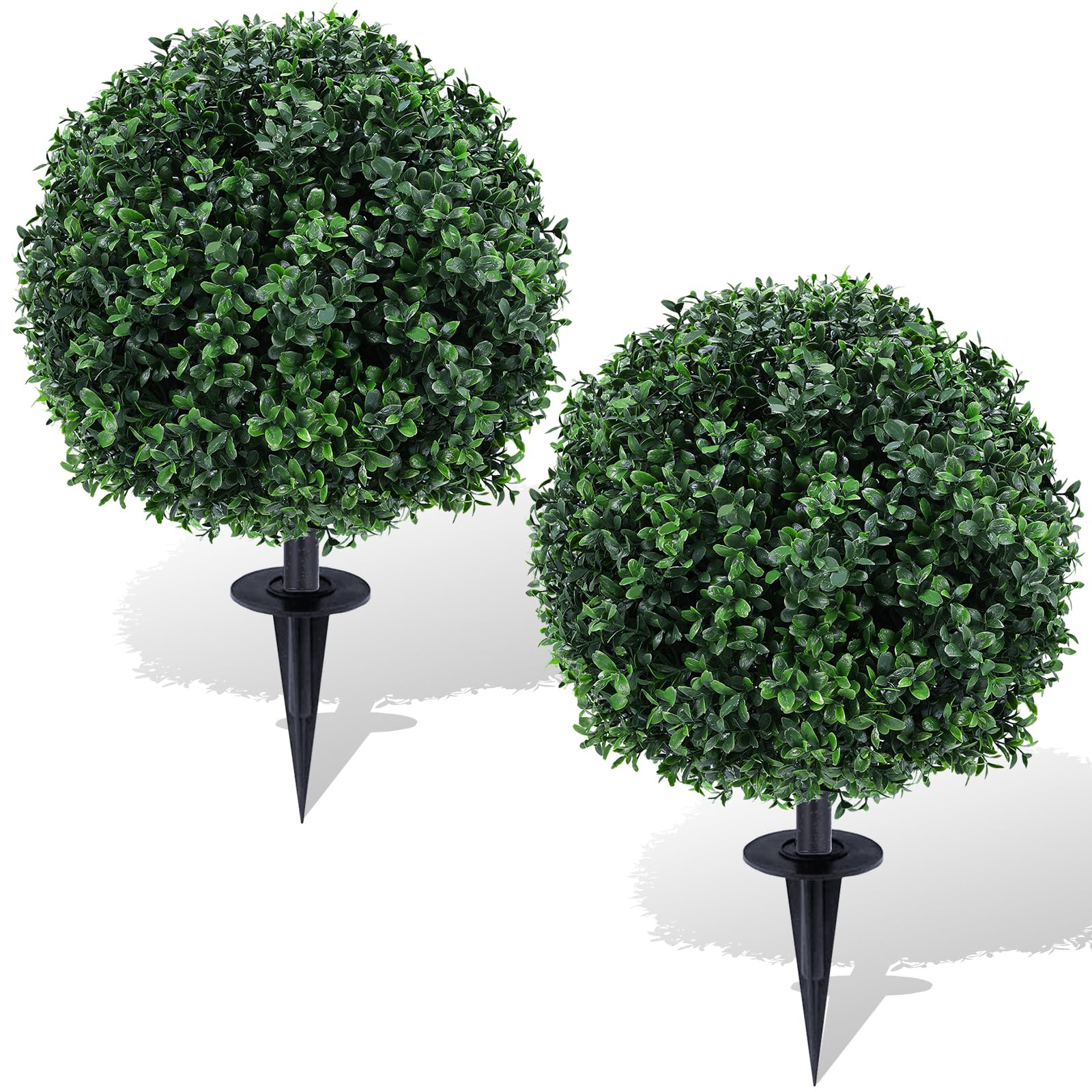 Photo 1 of ENVEN Artificial Topiary Ball Tree Outdoor Plants with Ground Spike 22"- UV Resistant Faux Shrubs, Eucalyptus Fake Plants for Indoor & Garden, Yard, Porch, Patio Decor (Green Boxwood)