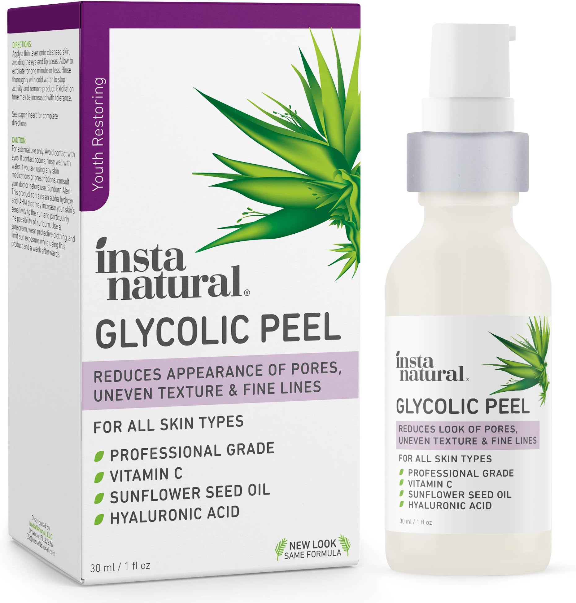 InstaNatural Glycolic Acid Peel - With Vitamin C, & Hyaluronic Acid - Best Treatment to Exfoliate Deep, Minimize Pores & Reduce Breakouts, Appearance of Aging & Scars - 1 OZ