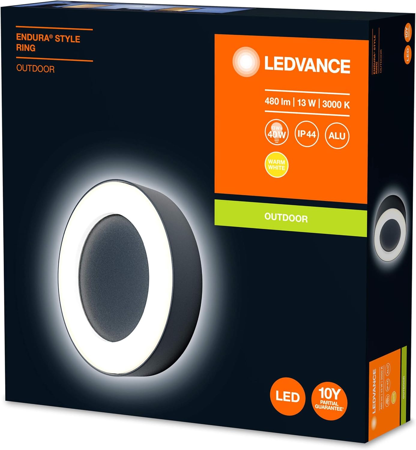 Wall and ceiling luminaire LED: for wall ENDURA© STYLE RING / 13 W, 220…240 V, Warm White, 3000 K, body material: aluminum - Image 5