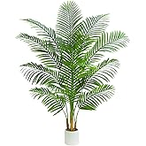 Artificial Palm Tree Plant 6FT Tall Fake Tropical Palm Tree in Pot, Real Bark Design Faux Areca Palm Tree for Home Office Living Room Bedroom Farmhouse Modern Indoor Outdoor Topiary Tree (18 Trunks)