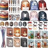Liliful 114 Pcs Horse Themed Party Favor Supplies with Drawstring Bag Keychain Rubber Wristbands Badges Puzzle Stickers Notepads Soft Pencils Simulated for Horses Party Decoration