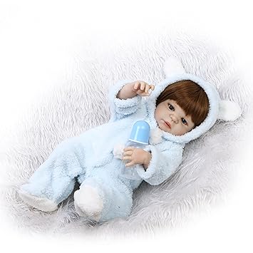 iCradle 23 57cm Real Lifelike Blue Clothes Boy Full Body Vinyl Silicone Simulation Reborn Dolls Realistic Looking Reborn Baby Doll Anatomically Correct Weighted Magnetic Mouth with Dummy Xmas Gift