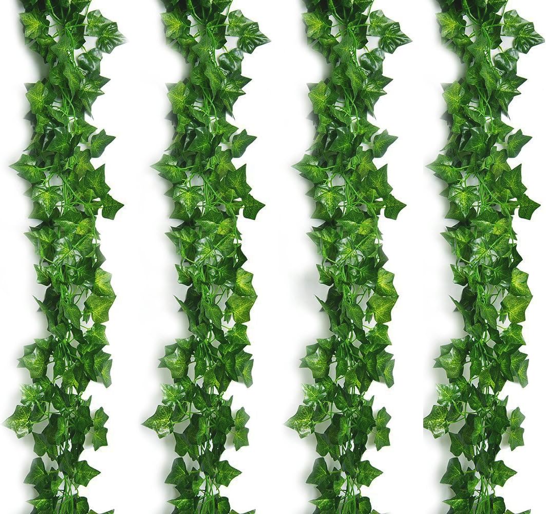 Fanuk Atificial Leaves Garland Fake Greenry Foliage Ivy Vine Garland Decoration for Home Garden Wall or Wedding Decoration pack of 4 (Ivy Leaves)