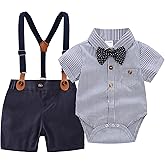 Boarnseorl Baby Boys Gentleman Outfits Suits, Infant Shirt+Shorts+Bow Tie+Suspenders Clothes Set