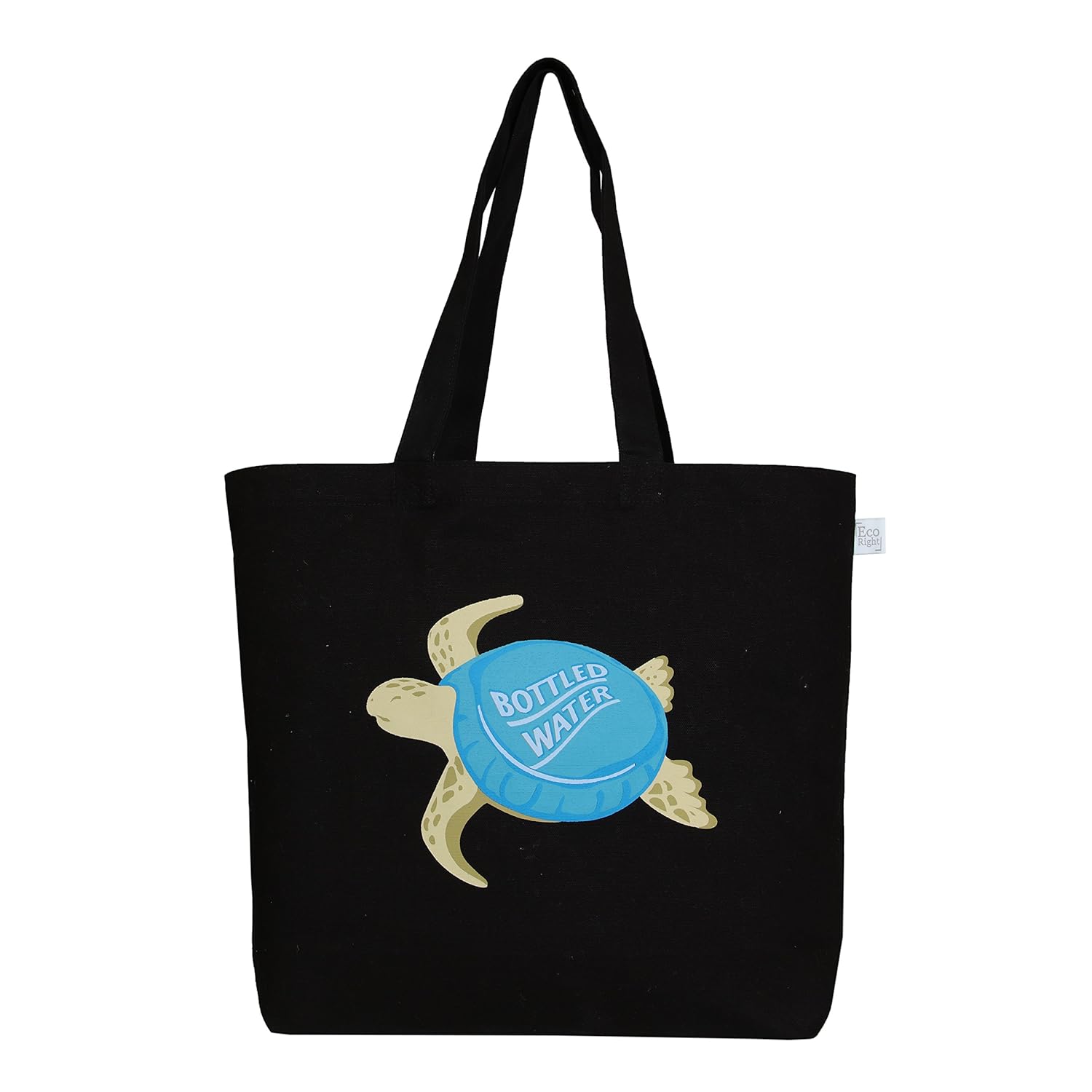 ecoright reusable 100% cotton ecofriendly large tote bag printed "bottle cap turtle"