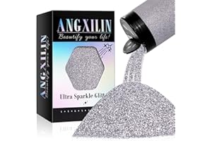 High Capacity 260g Shaker Bottle Package Metalic Fine Glitter,ANGXILIN Fine Glitter for Tumbler Jewelry Making,Epoxy Resin DIY Craft,Face Body Nail Art Fine Glitter (Silver)