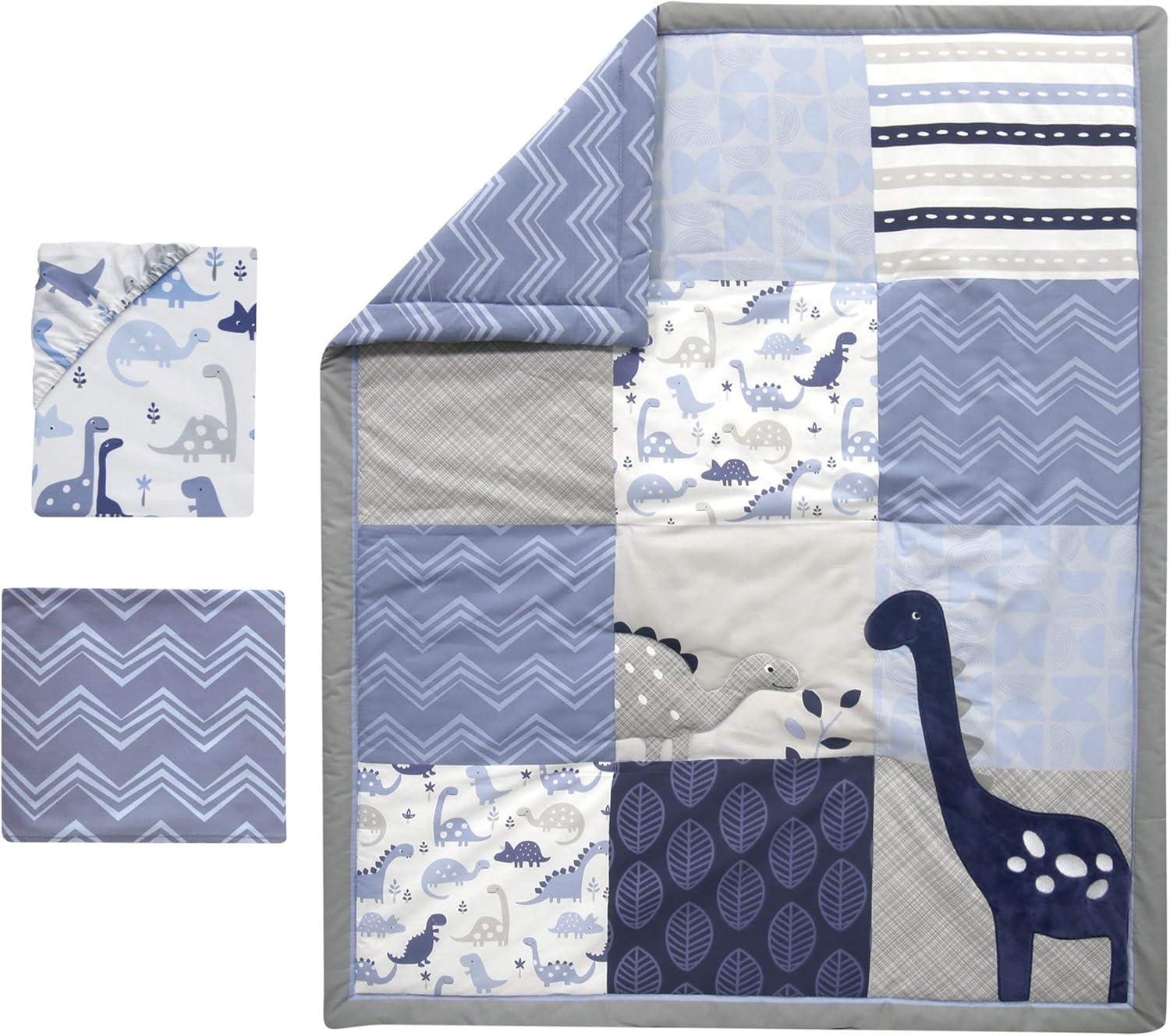 Bedtime Originals Roar Dinosaur 3 Piece Crib Bedding Set, Blue/Gray : Baby