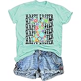 Easter Shirts for Women V Neck Happy Easter T Shirt Easter Bunny Shirt Cute Rabbit Graphic Tee Gift Spring Tees Tops