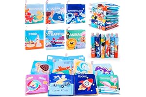 LOOKLEBE Soft Baby Crinkle Book Set,6Pcs Bath Books,Nontoxic Fabric Soft Cloth Books for Babies,Early Education Toys Giftable,Ideal Choice for Sensory Books,Learning Toys for Toddlers,Infants,and Kids
