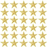 PAGOW 30 Pcs Gold Star Iron on Patch, 1 Inch Sew on Star Embroidered Patches, Iron on Patches Embellishments for Clothes, Hats, Jackets, Backpacks, Star Decor, Appliques Decoration (Gold, 1")