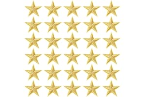 PAGOW 30 Pcs Gold Star Iron on Patch, 1 Inch Sew on Star Embroidered Patches, Iron on Patches Embellishments for Clothes, Hats, Jackets, Backpacks, Star Decor, Appliques Decoration (Gold, 1")