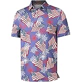 Mens Golf Shirts Short Sleeve Funny Print Golf Polo Shirts for Men Lightweight Dry Fit Quick Dry Collared Golf Polos