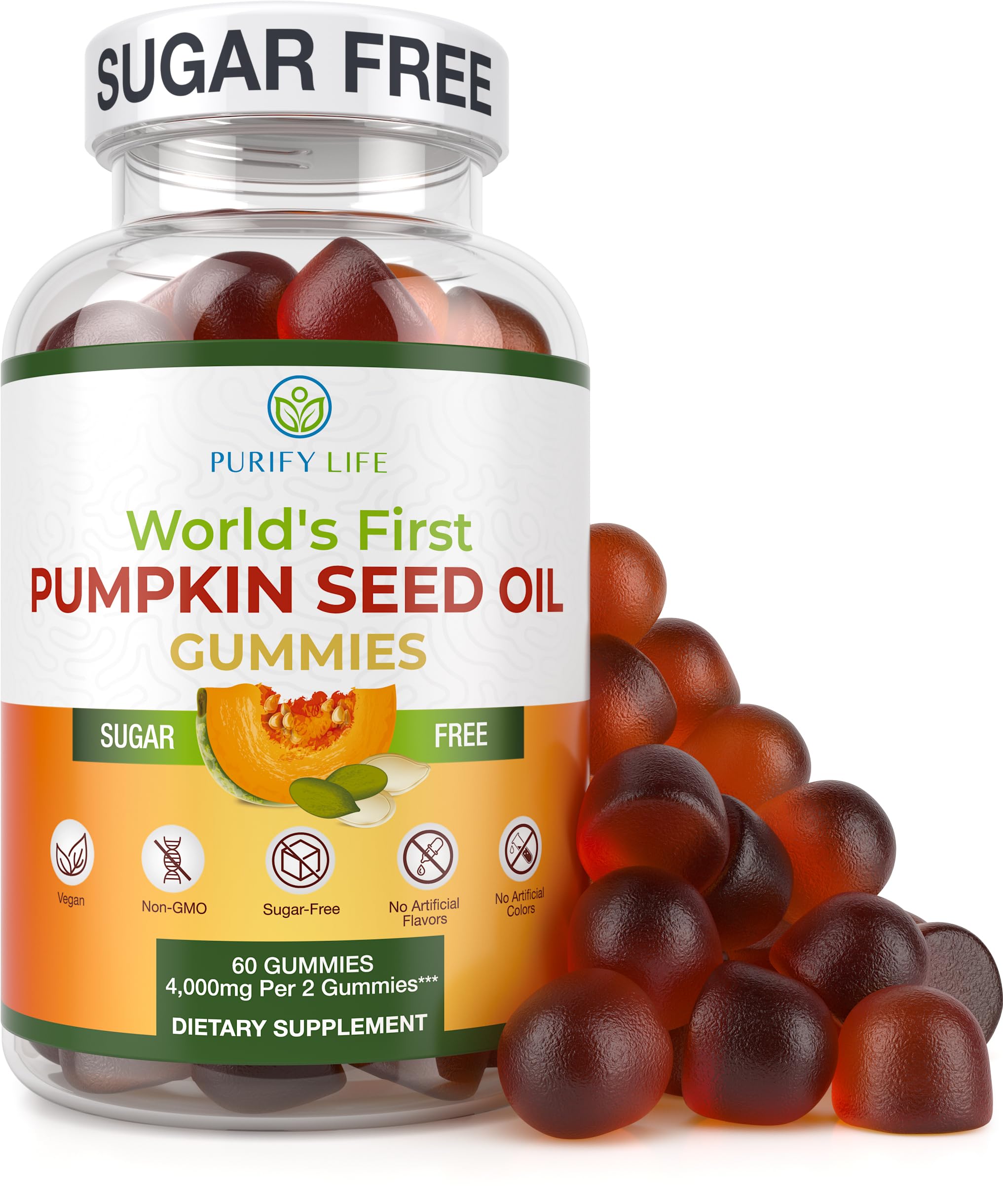 sugar-free pumpkin seed oil gummies  pumpkin seed oil for hair growth, youthful skin, prostate health, immune & urinary tract support-natural source of essential fatty acids-60 chews