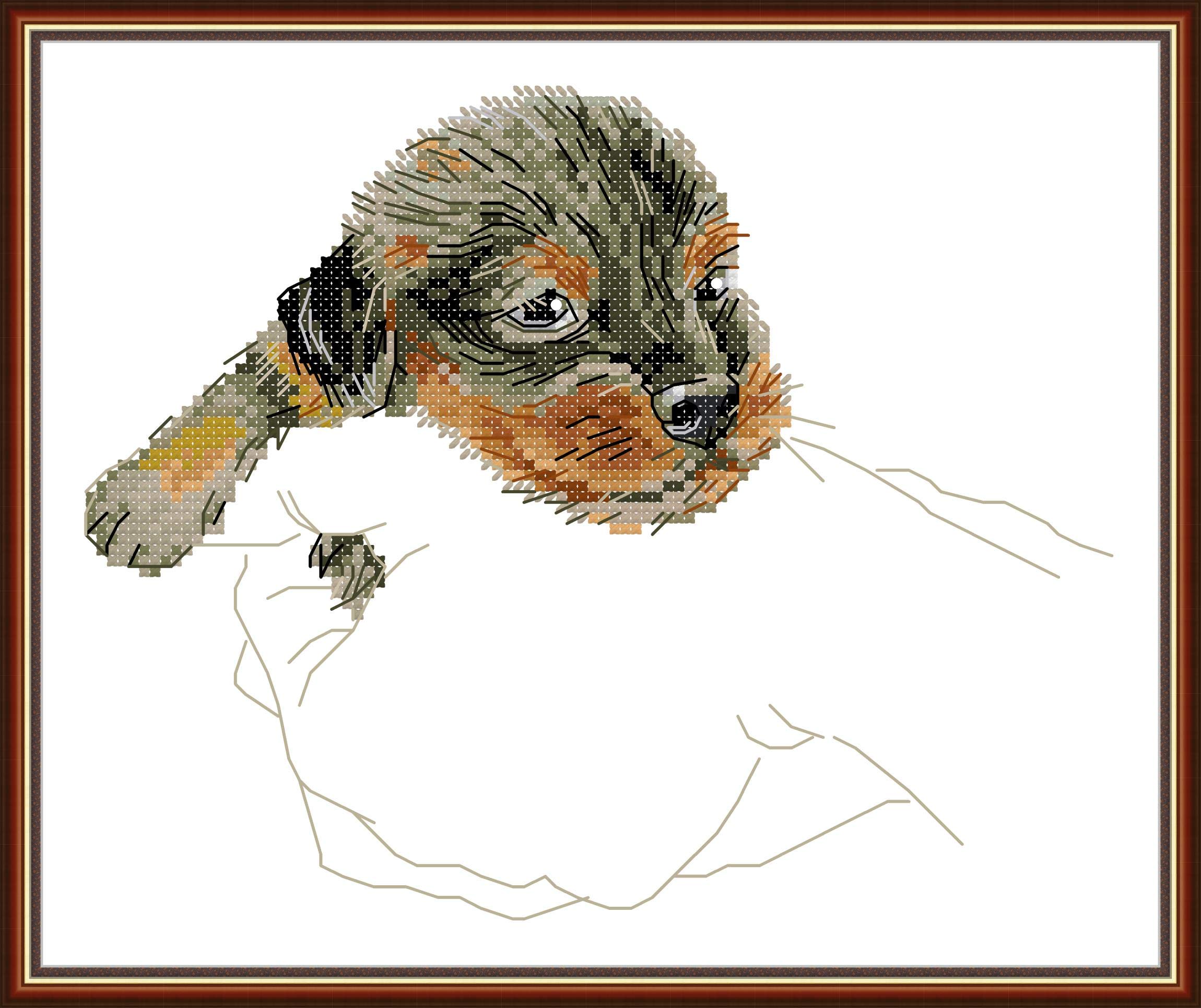 OWN4B Cross Stitch Kits Stamped, Little Yellow Dog in The Palm Printed Pattern 11CT 13.0x10.2 inch DIY Embroidery Kit
