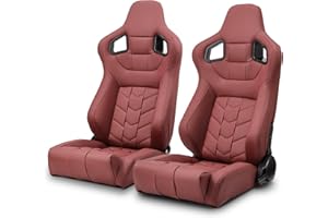 ModifyStreet [Pure Series] Pure Redwood PVC Reclinable Car Racing Seats Pair W/Slider Left/Right