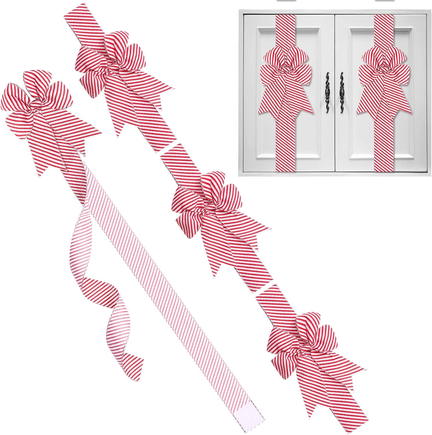 Bows & Ribbons - Christmas Cabinet Festive Ribbons Christmas Door Ribbon Christmas Kitchen Decor Christmas Bows Cabinet Decor for Christmas Party Decorations (4 Pieces)