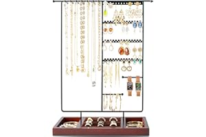 MiniTeasure Jewelry Holder Organizer, 6 Tiers Earring Holder, Necklace Bracelets Holder Organizer, 104 Holes Jewelry Display Stand for Selling, Jewelry Tower Gift for Women Girls - Black & Walnut