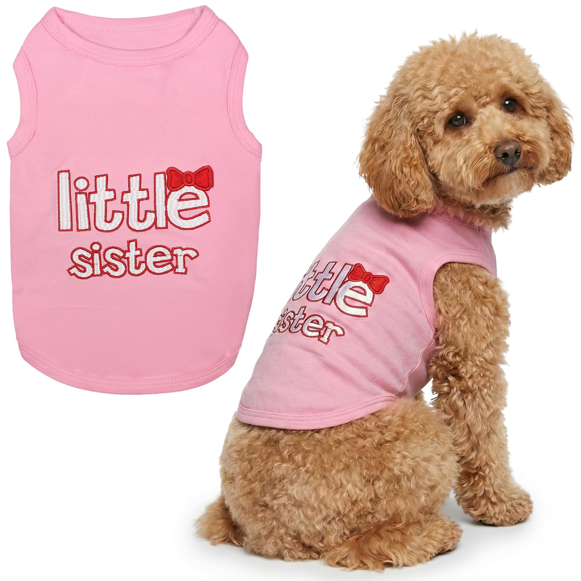 Parisian Pet Dog Cat Clothes Tee Shirts Little Brother, Little Sister (Little Sister, L)