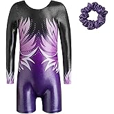 Belovance Gymnastics Leotards for Girls Toddler Tumbling Outfits Kids Long Sleeves Biketard Sparkly Diamond Purple Hotpink