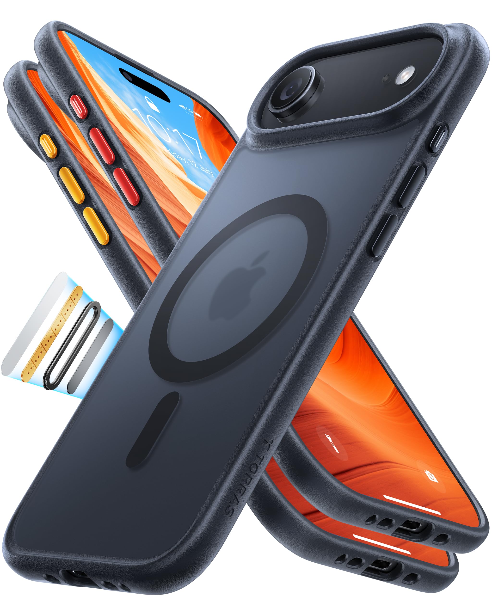 Photo 1 of TORRAS for iPhone Air Case, Stronger Magnetic & Thin Fit with MagSafe, Shockproof Slim Case for iPhone 17 Air with Camera Control & Colorful Button, Mil-Grade Drop Tested, Translucent Matte Black