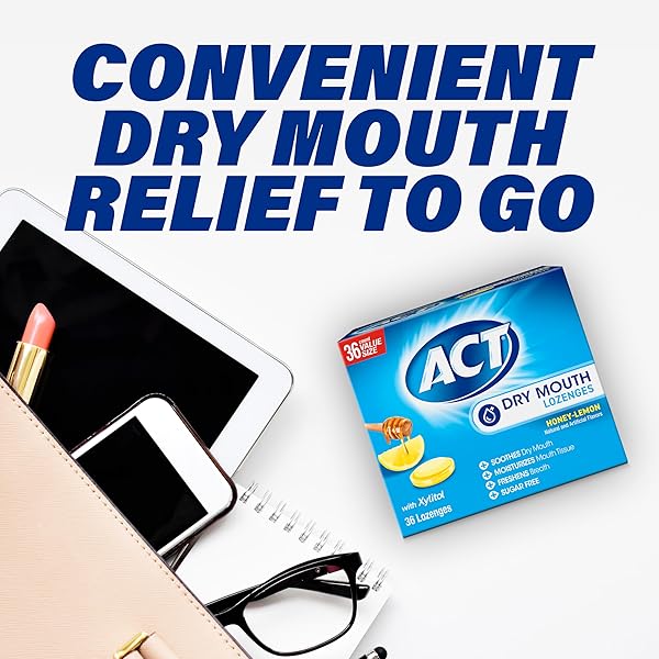 ACT DRY MOUTH LOZENGES WITH XYLITOL, SUGAR FREE HONEY-LEMON, 36 LOZENGES