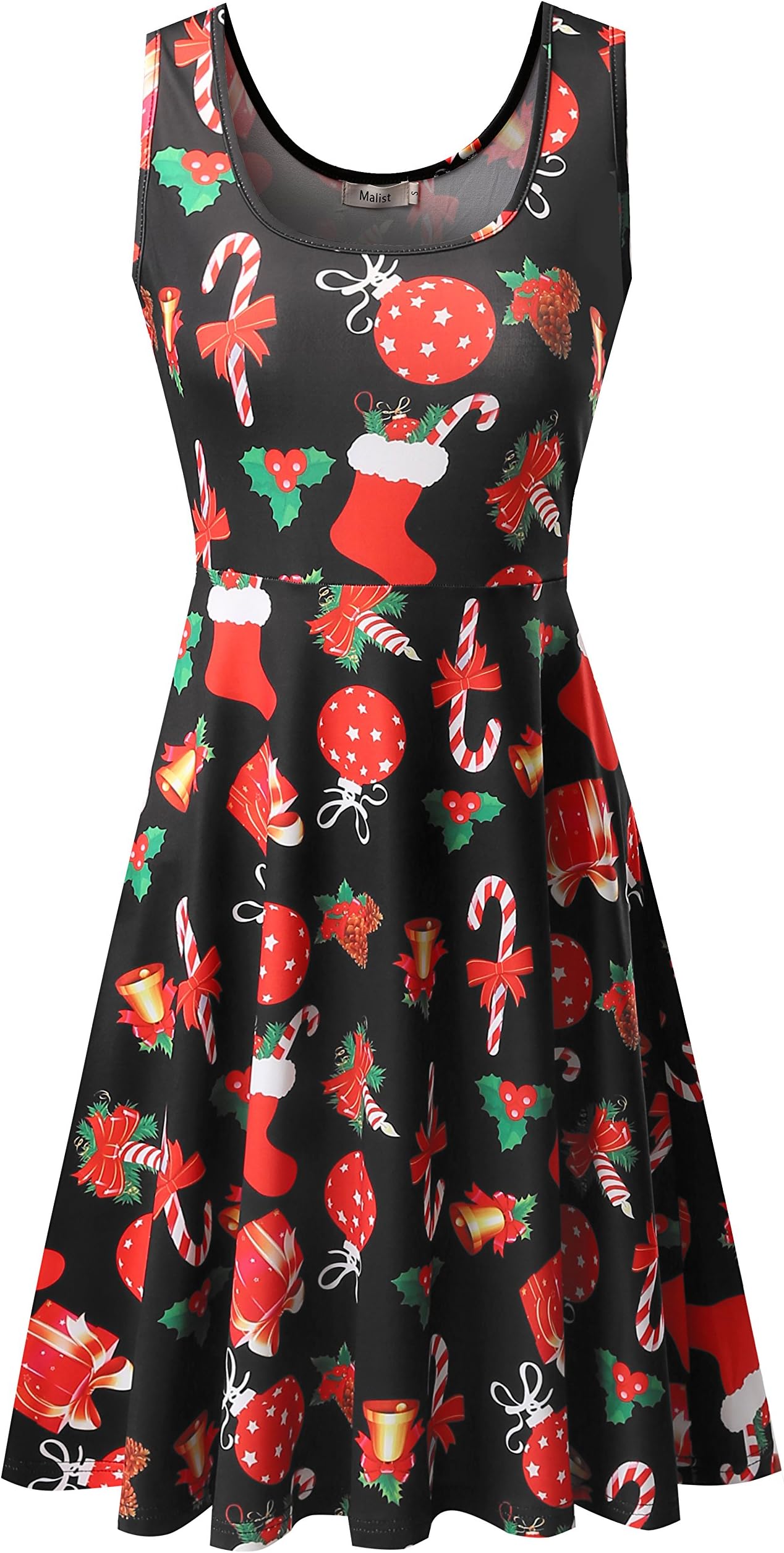 Malist Women's Chrismas Halloween Midi Dress Sleeveless A Line Flared Dress