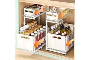 HABITELLO Under Sink Organizer, 2-Tier Multi-Use Kitchen and Bathroom Organizers and Storage, Slide Out Thickened Metal Under