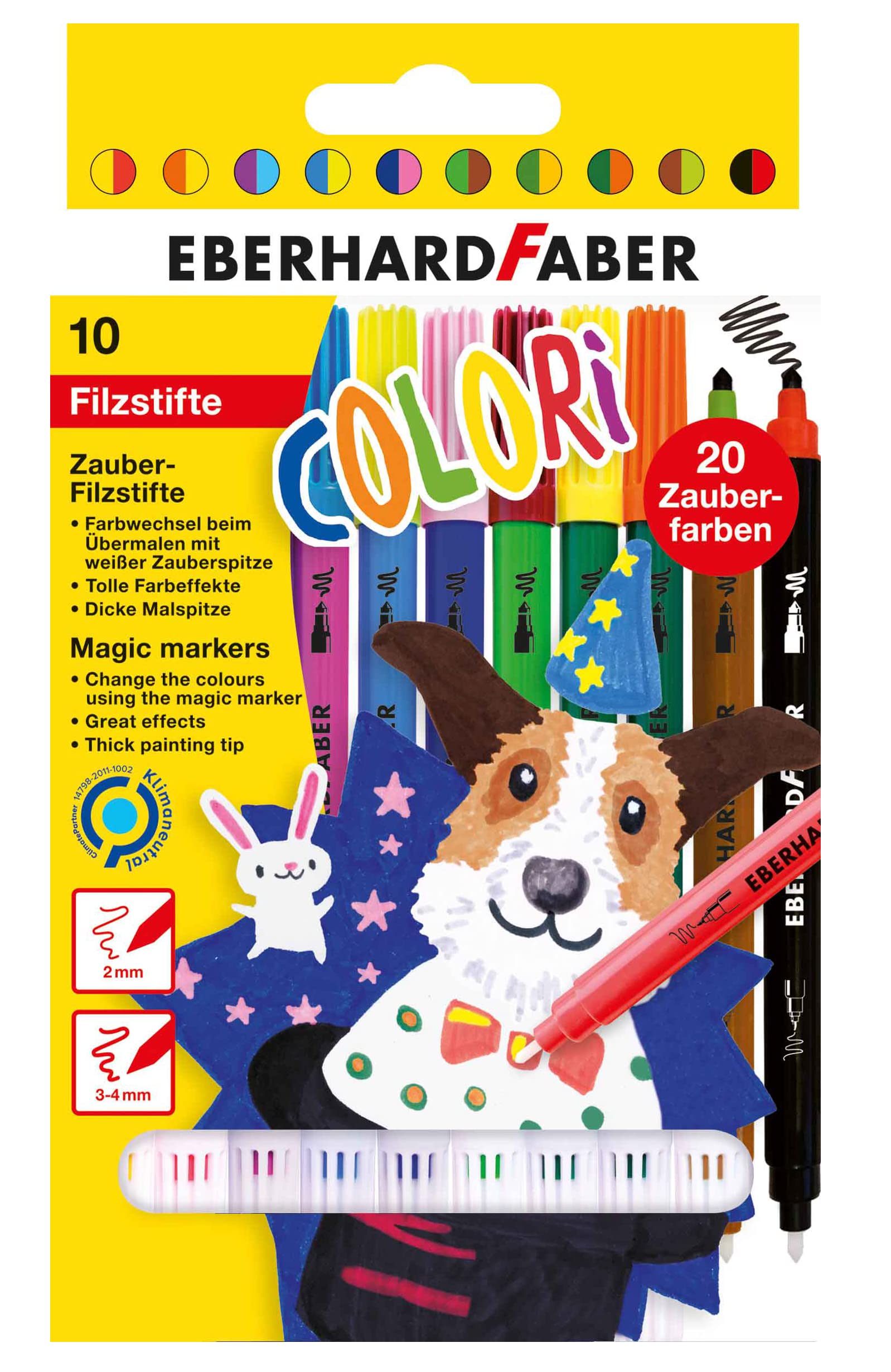 Eberhard Faber Colori 551010 Children's Magic Pens, 10 Felt Tip Pens with Thick Sharpener and Thin Magic Tip