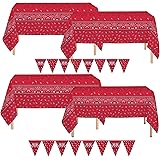 4 Pack Bandana Western Theme Plastic Table Cover 54" x 108" Includes 2 Pennants (Red)