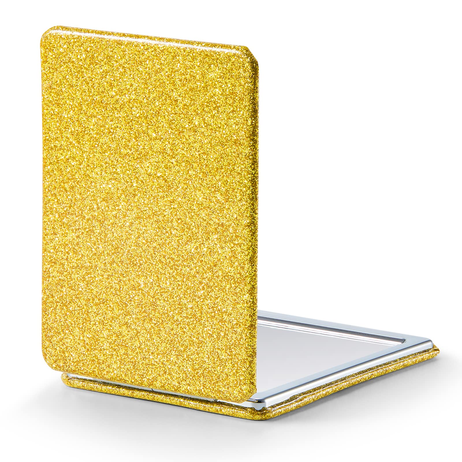 OMIRO Compact Mirror with 1x/3x Magnification, 2-Sided with PU Leather, Pocket Mirror for Wallet, Travel, Gift (Glitter Gold)