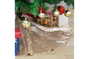 QUEENDREAM Christmas Tree Skirt 24 inch Champagne Gold Tree Skirt Small Sequin Tree Skirt for 4ft Christmas Tree Decorations