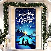 Nativity Scene Christmas Door Cover for Front Door - Fabric Jesus Holy Night Religious Decor