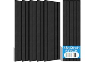 BUBOS 6 Pack Large Acoustic Panels,48x12Inch SoundProof Panels for Walls,Self Adhesive Acoustic Wall Panels,Decorative Sound Panels for Home Studio Office (Black 01)