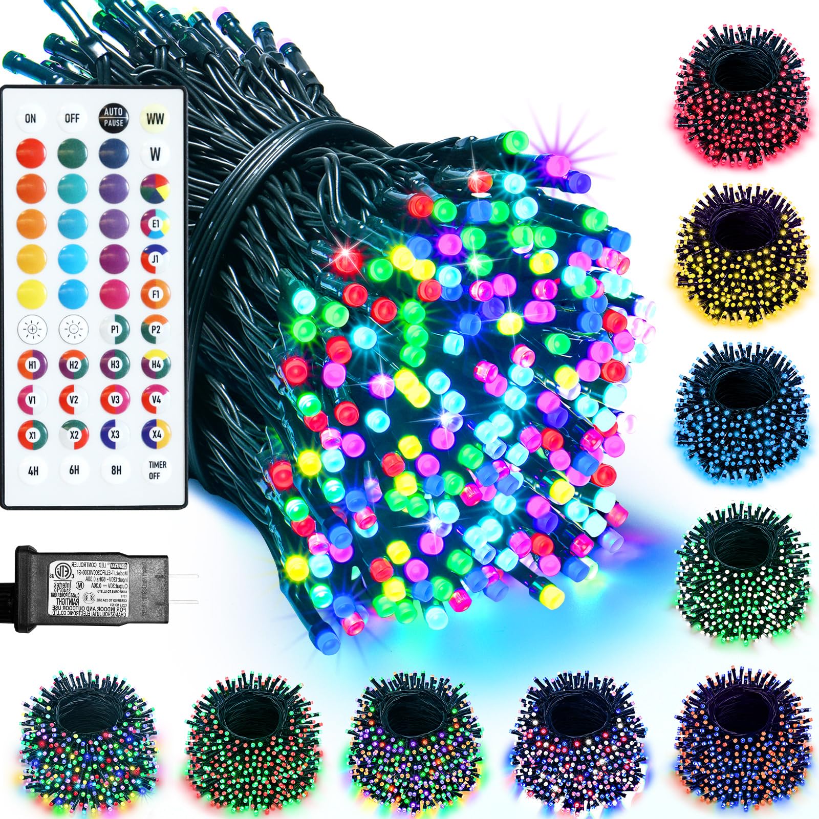 Photo 1 of 35 Colors Changing Christmas Lights, 98FT 300 LED String Lights Green Wire with Remote, Waterproof Twinkle Light for Halloween Xmas Tree Holiday Party Indoor Outdoor Decorations