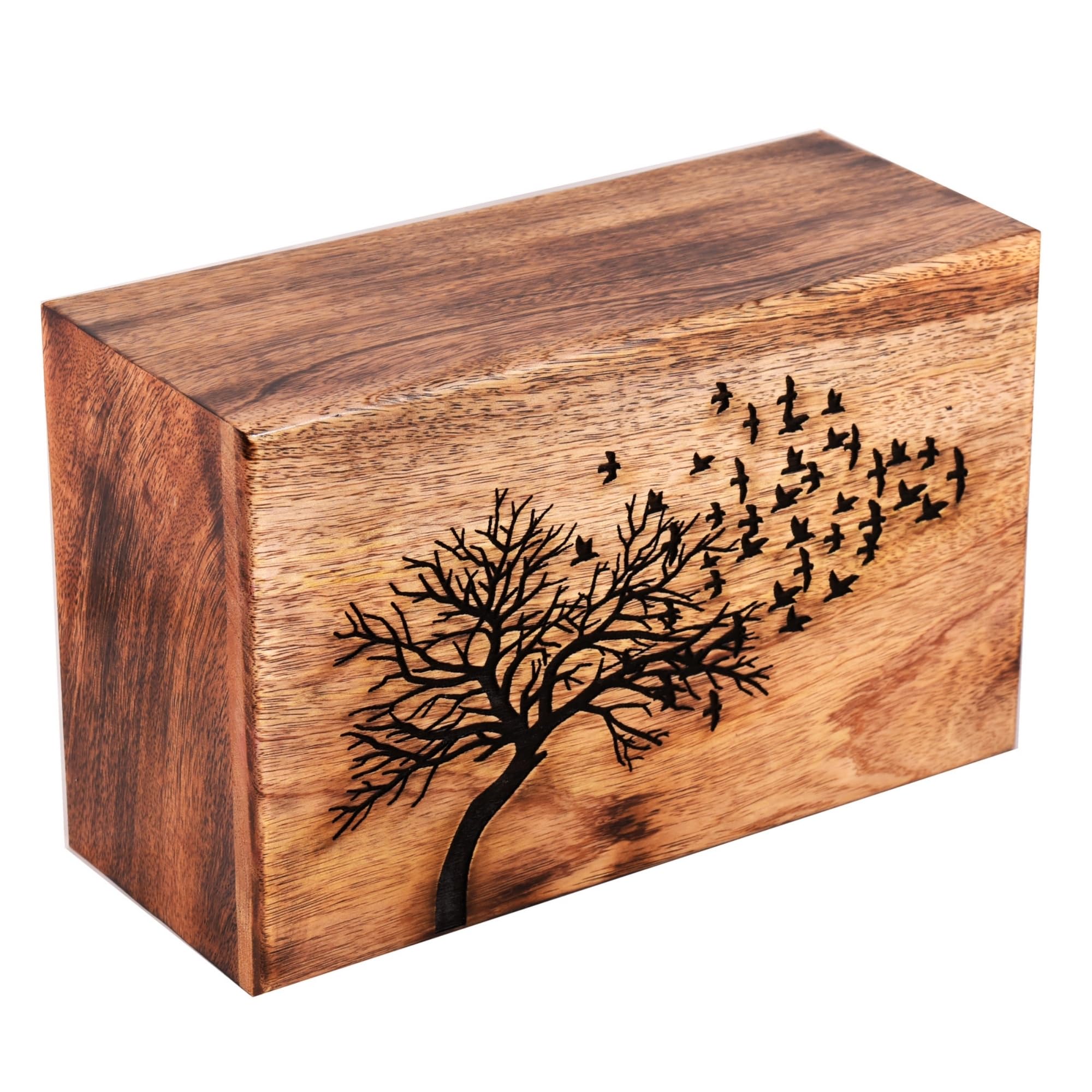 Rosewood Cremation Urn – Tree of Life Wooden Funeral Box for Human Ashes | Large Adult Memorial Urn 200 lbs Capacity with Secure Sliding Base (180 Cubic Inches, Antique)