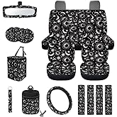 Wanyint Sun Moon Star Print 15 PCS Car Seat Cover Full Set with Steering Wheel Cover Seat Belt Strap Pads Cup Coasters Trash Bag Air Vent Storage Bag Rearview Mirror Cover Keychain Auto Interior Decor