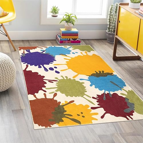 STARUIA Colorful Kids Room Rug, 3'x5' Machine Washable Rug for Playroom,  Paint Splatter Rainbow Area Rugs for