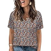 VISLILY Womens-Plus-Size-Summer-Tops Trendy V Neck T Shirts Casual Pleated Short Sleeve Dressy Blouses Tunics Cute Tee XL-5XL